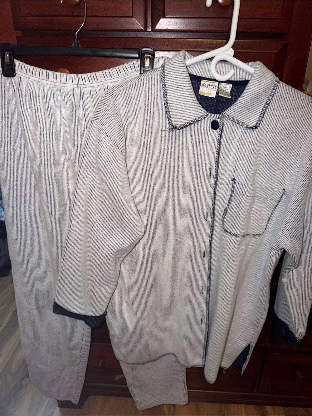 Classic Striped Women’s Pajama Set - Gray with Navy Trim
